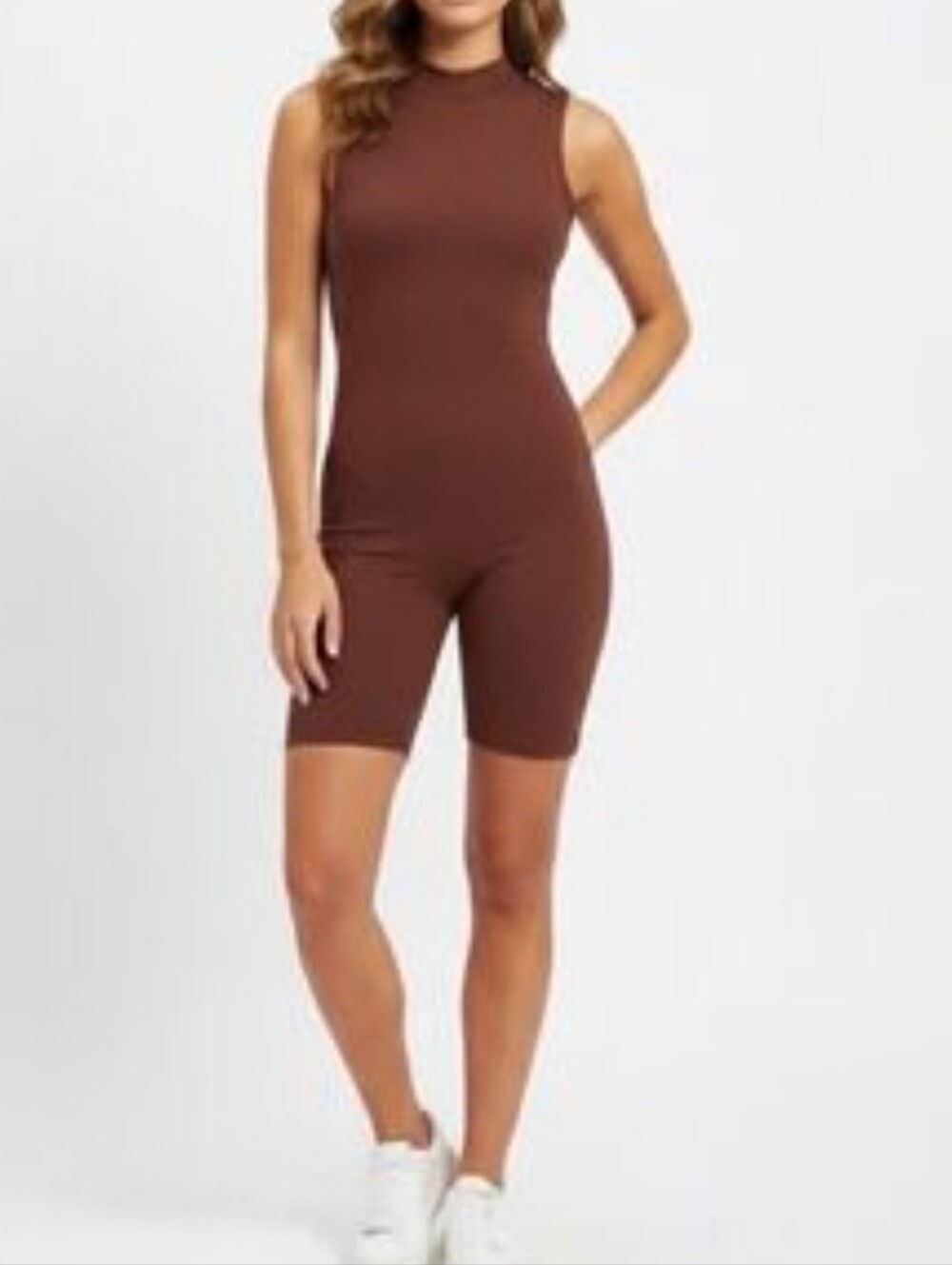 Naked Wardrobe Baby Mama NEW One Piece Chocolate Sleeveless Shorts Romper XL